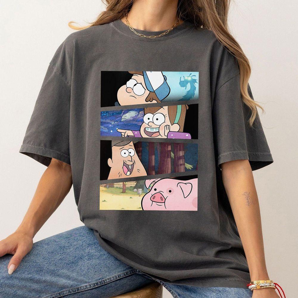 Disney Gravity Falls Group Shot Split Panels Scene Logo T-shirt Disney Mabel And Dipper Shirt Disneyland Family Matching Shirt Wdw Tee Design T-shirt